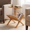 Natural Teak Wood 2-Tier Side Table With Storage Compact Nightstand
